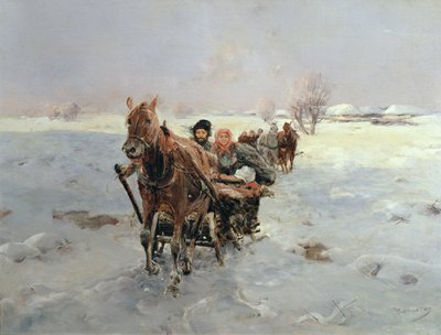 Schlitten in einer Winterlandschaft von Janina Konarsky